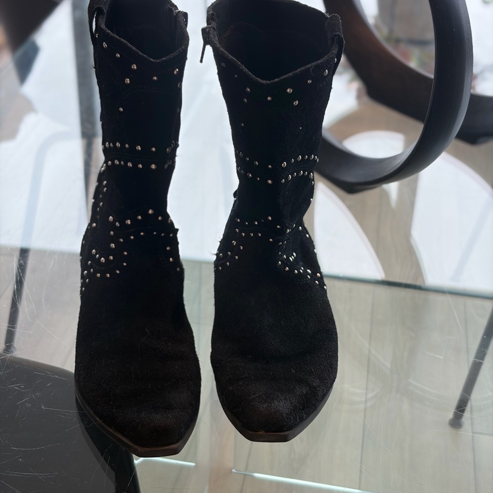 Black Studded Suede Mid-Calf Girl’s Boot